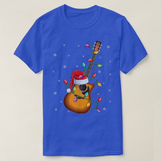 ギターミュージックラバークリスマスライツサンタギターキリスト Tシャツ (デザイン正面)