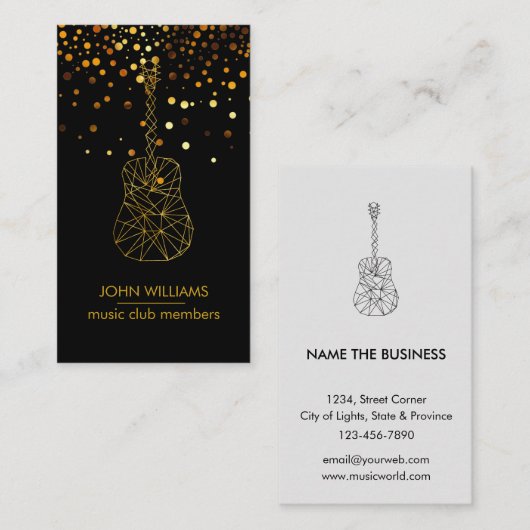 ギターミュージックワールド先生プレイヤーブラック金ゴールド フェイク 名刺 (正面/裏面)