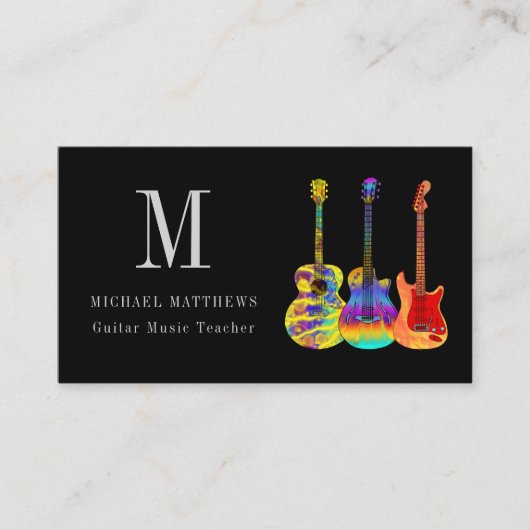ギターミュージック先生カスタムロゴとソーシャルメディア 名刺 (正面)