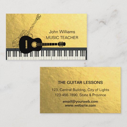 ギターミュージック先生DJピアノジオメトリック金ゴールド  名刺 (正面/裏面)