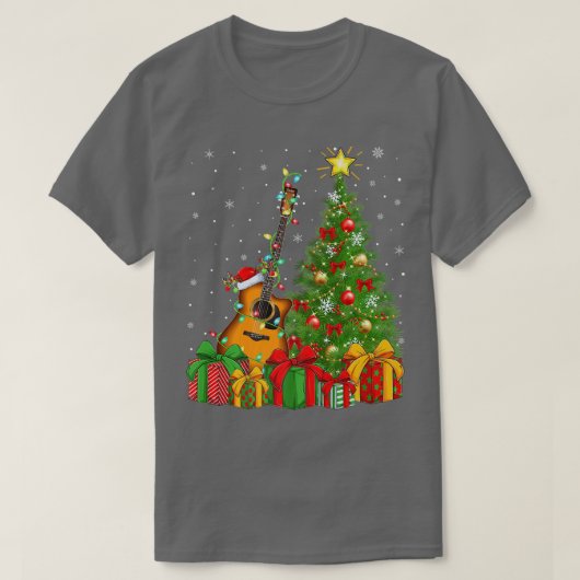 ギターミュージック照明クリスマスツリーサンタハットギターC Tシャツ (デザイン正面)