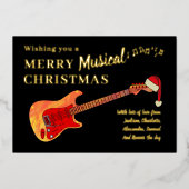 ギターメリークリスマスブラックと金ゴールド 箔シーズンカード (正面)