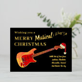 ギターメリークリスマスブラックと金ゴールド 箔シーズンカード (立ち正面)