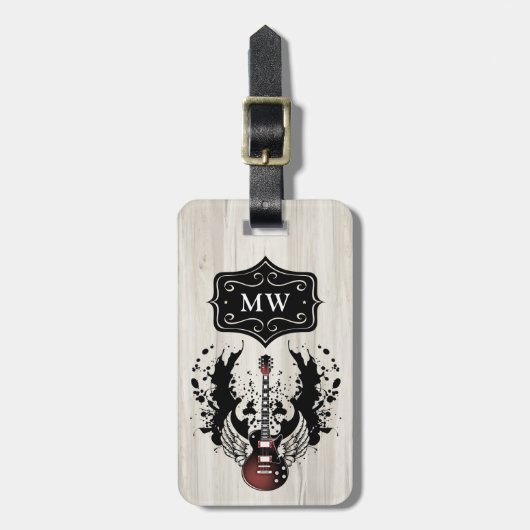 ギターモノグラムミュージシャンロッカーロック&転が音楽 ラゲッジタグ (正面縦)