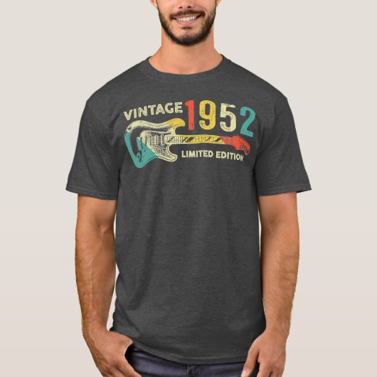 ギターラバー70歳ギフトヴィンテージ1952 70th tシャツ (正面)