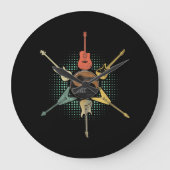 ギターラバー|レトロスタイル |ギタリストのギフト ラージ壁時計 (正面)