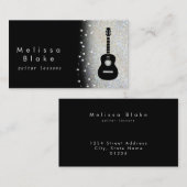 ギターレッスンのシルバーシェードフェイクグリッター 名刺 (正面/裏面)