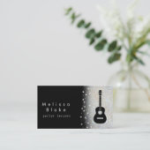 ギターレッスンのシルバーシェードフェイクグリッター 名刺 (スタンド正面)