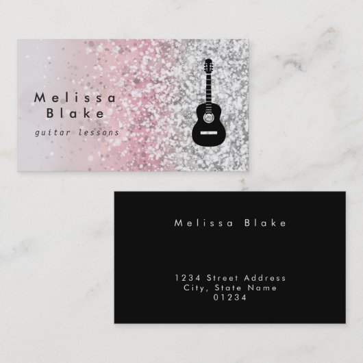 ギターレッスンフェイクのグリッターきらめく効果 名刺 (正面/裏面)