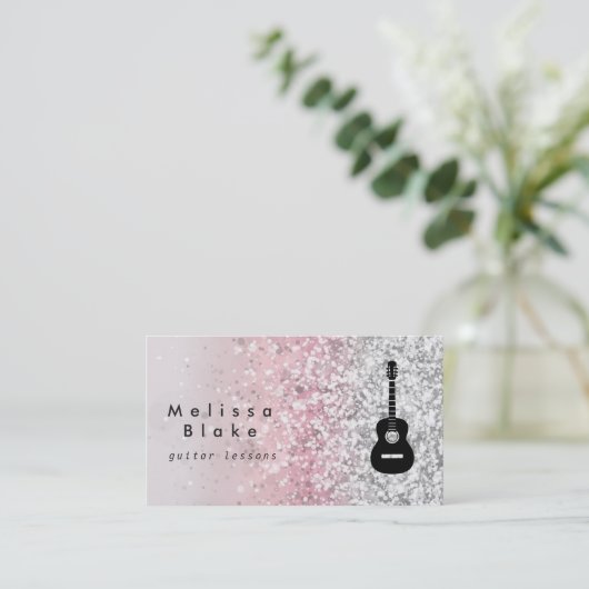 ギターレッスンフェイクのグリッターきらめく効果 名刺 (スタンド正面)