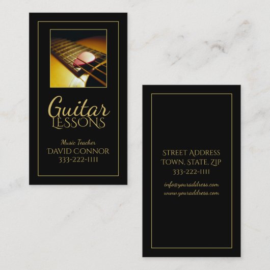 ギターレッスンミュージック先生クラシックブラックカード 名刺 (正面/裏面)