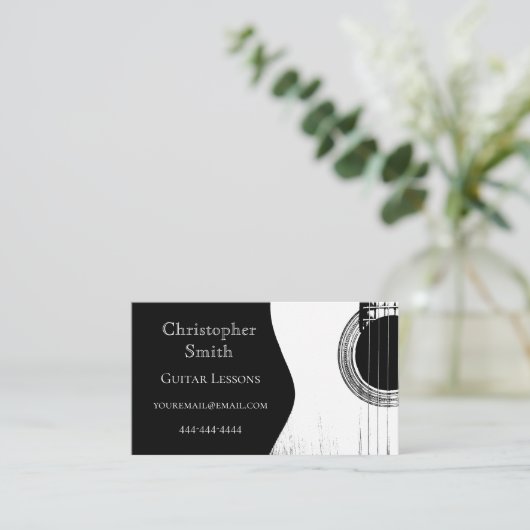 ギターレッスン白黒ミュージカルアブストラック 名刺 (スタンド正面)