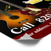 ギターレッスン | ミュージックスクールポスターサインブラック ポスター (角)