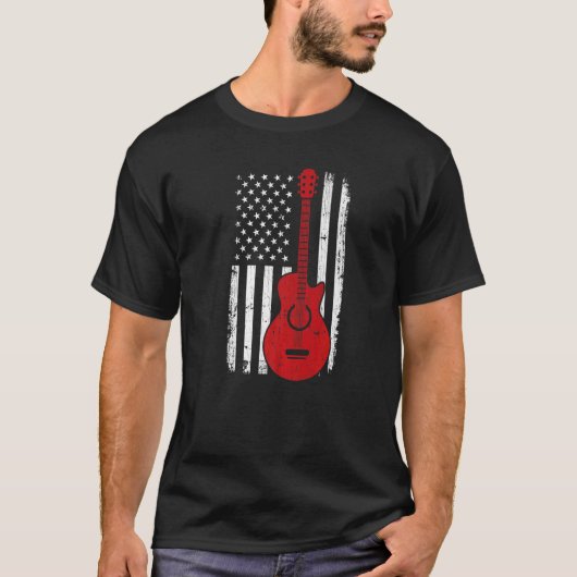 ギターレッド・ホワイトアメリカ国旗Ju4位 Tシャツ (正面)