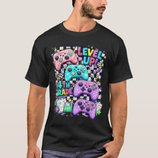 ギターレベル4 小学校4年生向けレトロ市松模様のゲームデザイン Tシャツ