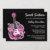 ギターロックスタースウィート16誕生日パーティーホットピンク 招待状 (正面/裏面)