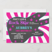 ギターロックスターピンクの黒い女の子の誕生日 招待状 (正面)
