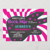 ギターロックスターピンクの黒い女の子の誕生日 招待状 (正面/裏面)