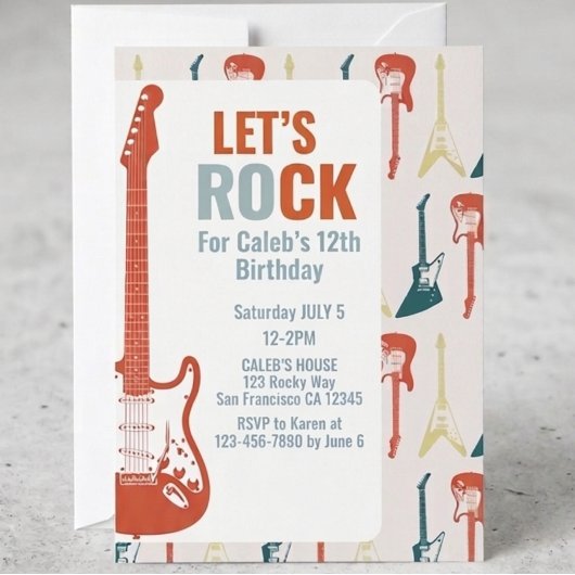 ギターロックンロールミュージック ロックスター 誕生日 招待状