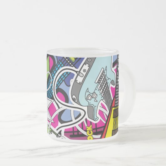 ギターロック音楽曇りガラスコーヒーマグカップ フロストグラスマグカップ (正面右)