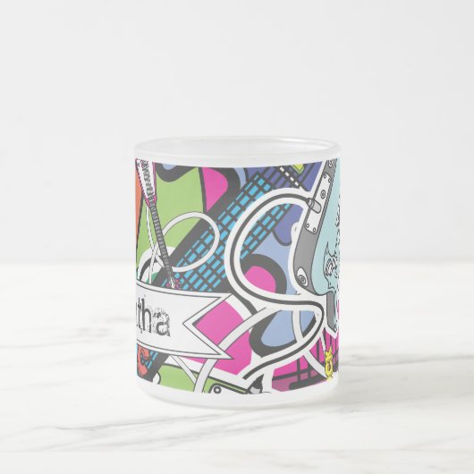 ギターロック音楽曇りガラスコーヒーマグカップ フロストグラスマグカップ (中央)