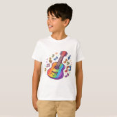 ギターローバー ミニマリスト音楽イラストデザイン Tシャツ (正面フル)