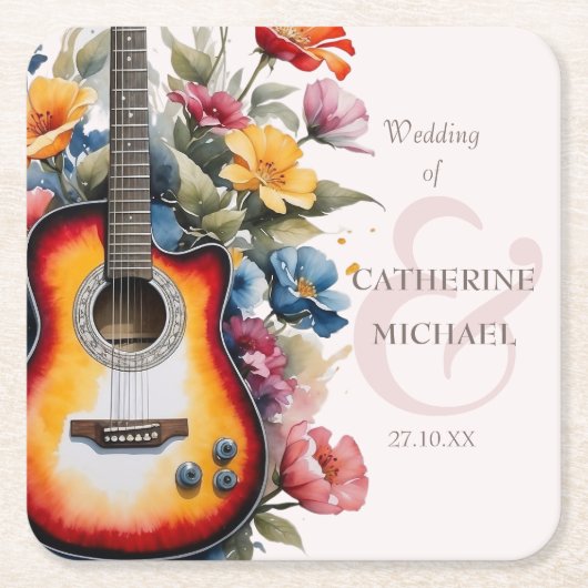 ギターワイルドフラワーアンパサンドミュージカル結婚ズ スクエアペーパーコースター (正面)
