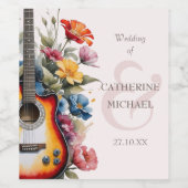 ギターワイルドフラワーアンパサンドミュージカル結婚ズ ワインラベル (シングルラベル)