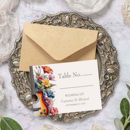 ギターワイルドフラワーミュージカルカントリー春の結婚式 プレイスカード