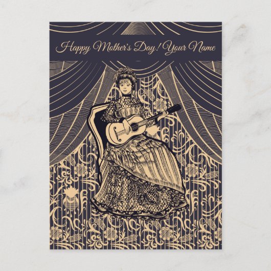 ギター付きの女性 シーズンポストカード (正面)