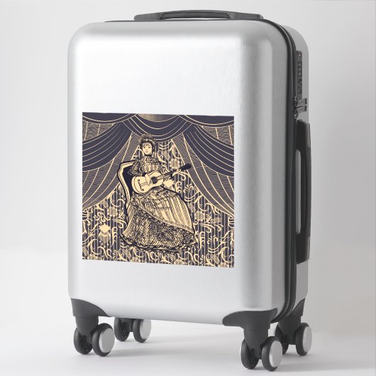 ギター付きの女性 シール (スーツケース)