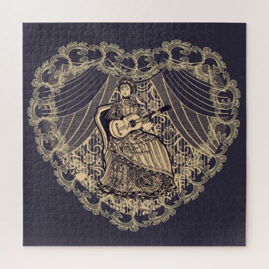 ギター付きの女性 ジグソーパズル (縦)