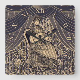 ギター付きの女性 スクエア壁時計