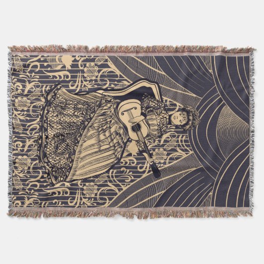 ギター付きの女性 スローブランケット (正面)