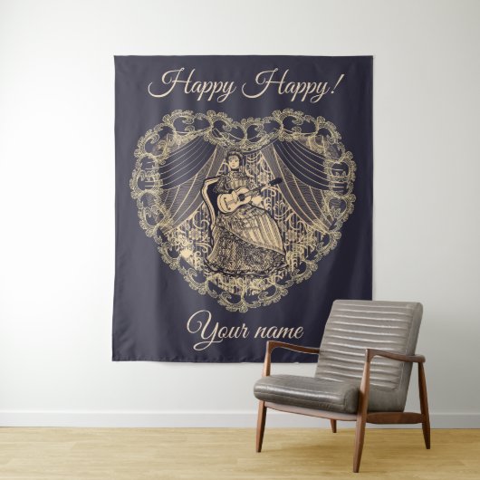 ギター付きの女性 タペストリー (インサイチュ)