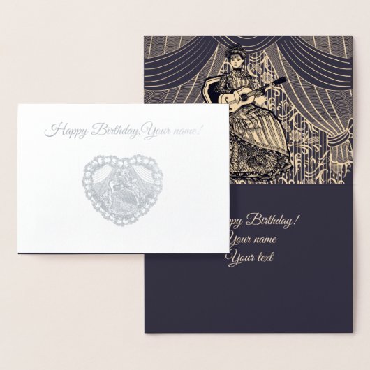 ギター付きの女性 箔カード (ディスプレー)