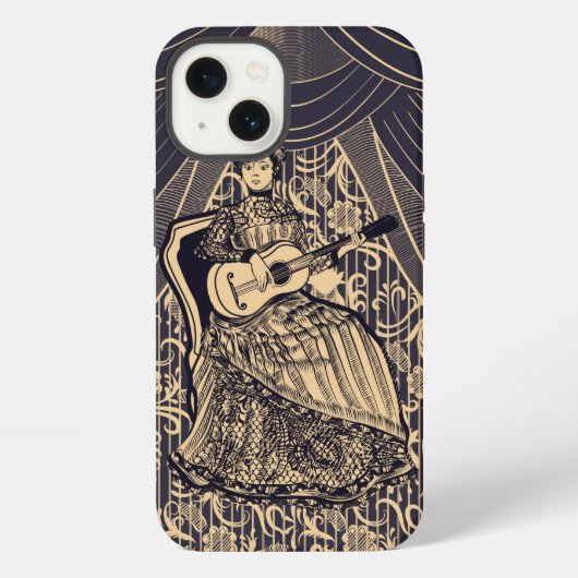 ギター付きの女性 iPhoneケース (裏面)