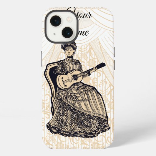 ギター付きの女性 iPhoneケース (裏面)
