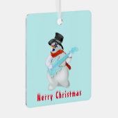 ギター付きクリスマスオーナメントスノーマン – おもしろい メタルオーナメント (正面右)