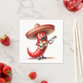 ギター付きメキシコ赤唐辛子 スタンダードカクテルナプキン (インサイチュ)