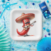 ギター付きメキシコ赤唐辛子 ペーパープレート (パーティー)