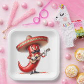 ギター付きメキシコ赤唐辛子 ペーパープレート (パーティー)