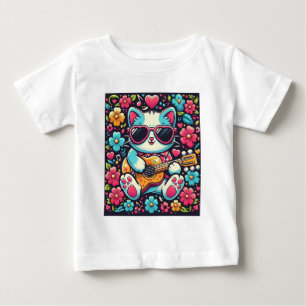 ギター付き猫 ベビーTシャツ