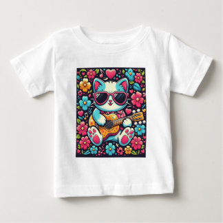 ギター付き猫 ベビーTシャツ