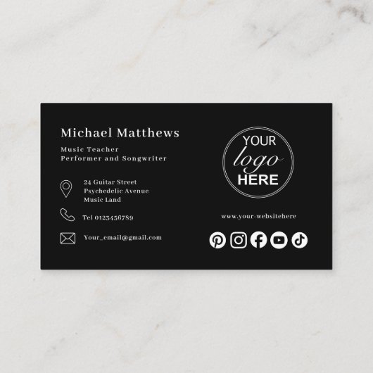 ギター先生カスタムロゴとソーシャルメディア 名刺 (裏面)