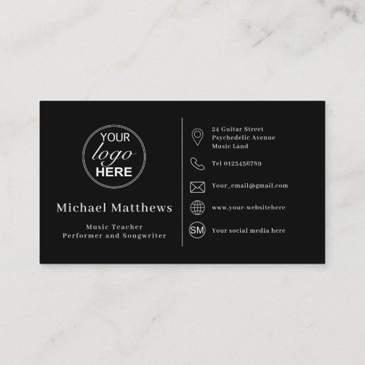 ギター先生カスタムロゴソーシャルメディアのアイコン 名刺 (裏面)