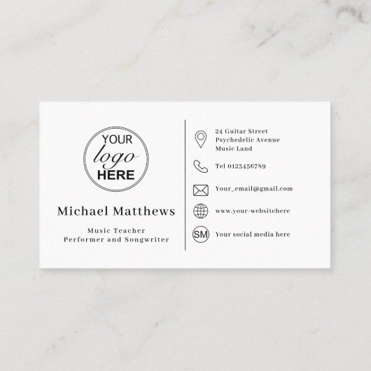 ギター先生カスタムロゴソーシャルメディアのアイコン 名刺 (裏面)