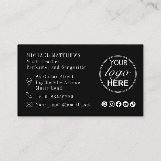ギター先生ミュージシャンロゴとソーシャルメディア 名刺 (裏面)