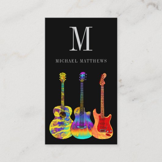 ギター先生ミュージシャンロゴとソーシャルメディア 名刺 (正面)