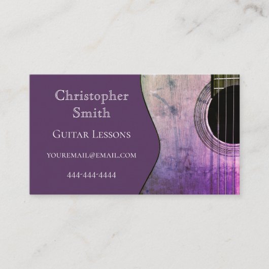 ギター先生音楽レッスントレンディーモダンパープル 名刺 (正面)